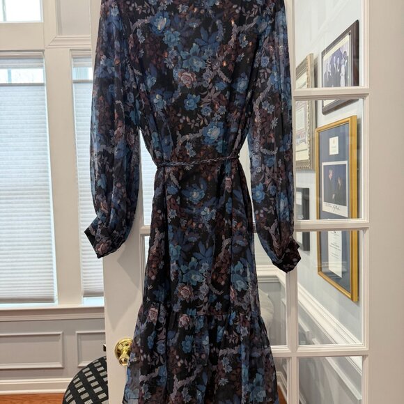 Mac Duggal - NWT Blue Lurex Chffon Bishop Sleeve Button Up Midi - XL - Picture 6 of 7